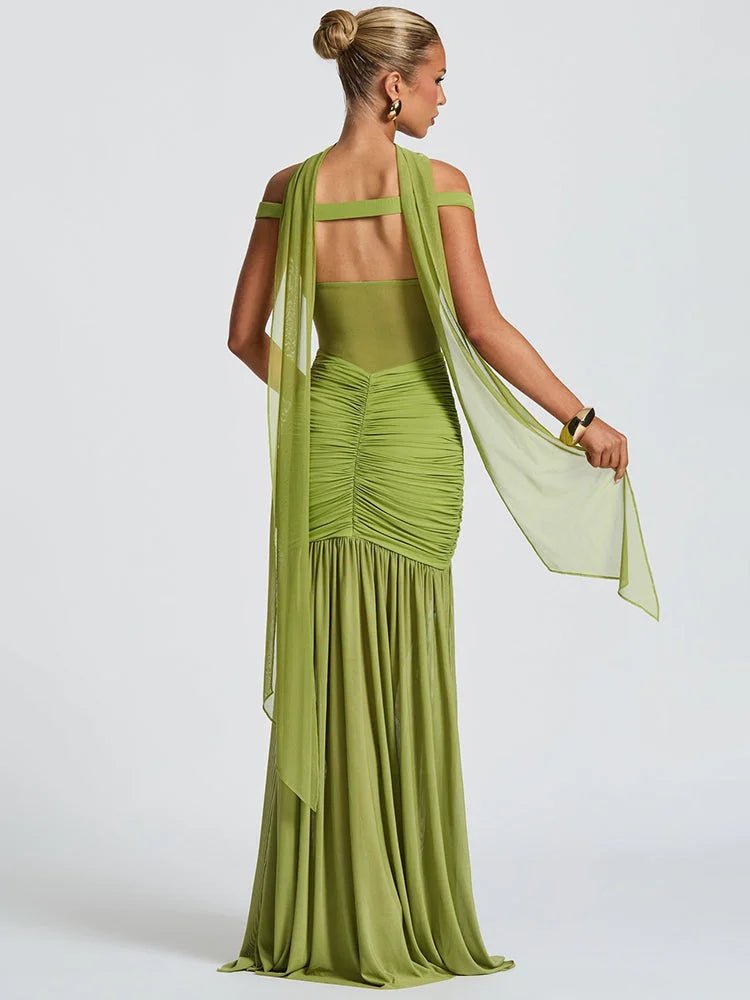 Off - Shoulder Backless Maxi Dress - HalleBeauty