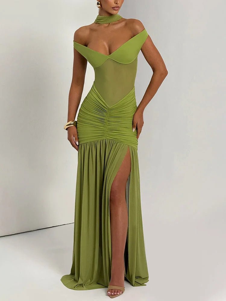 Off - Shoulder Backless Maxi Dress - HalleBeauty