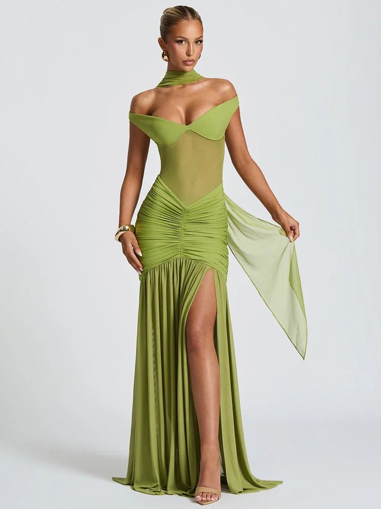 Off - Shoulder Backless Maxi Dress - HalleBeauty