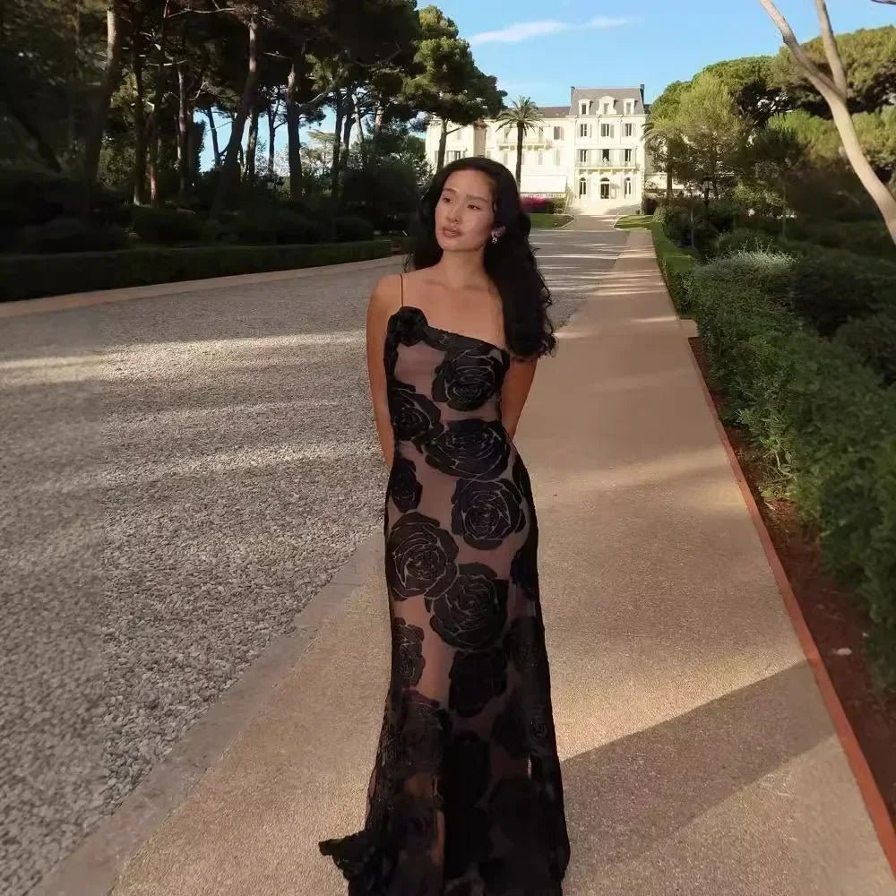 One - Shoulder Mesh Dress – Sophisticated Evening Gown with Sheer Accents - HalleBeauty