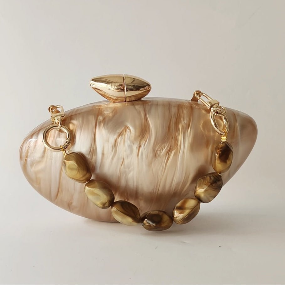 Pearl Brown Marble Clutch - Acrylic Evening Bag - HalleBeauty