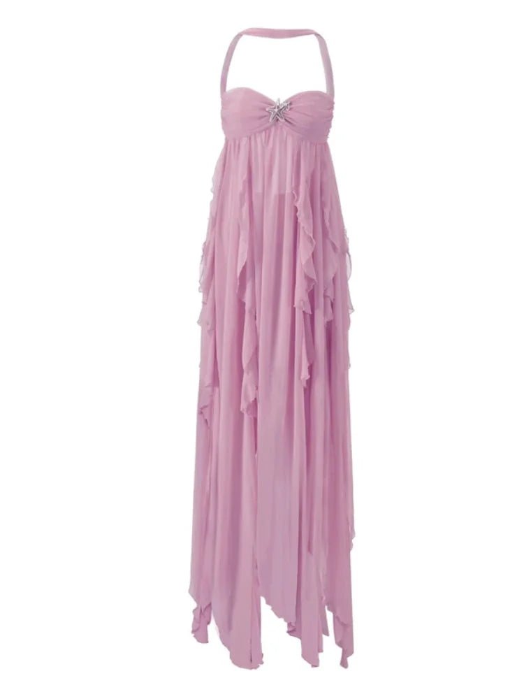 Ruffle halter beach dress for summer and vacation wear


