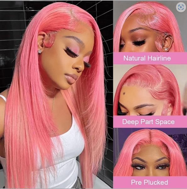 Pink Straight Lace Front Wig - 13x6 Pre - Plucked Human Hair (Bone Straight) - HalleBeauty