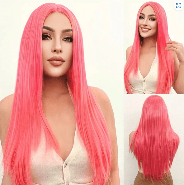Pink Straight Lace Front Wig - 13x6 Pre - Plucked Human Hair (Bone Straight) - HalleBeauty