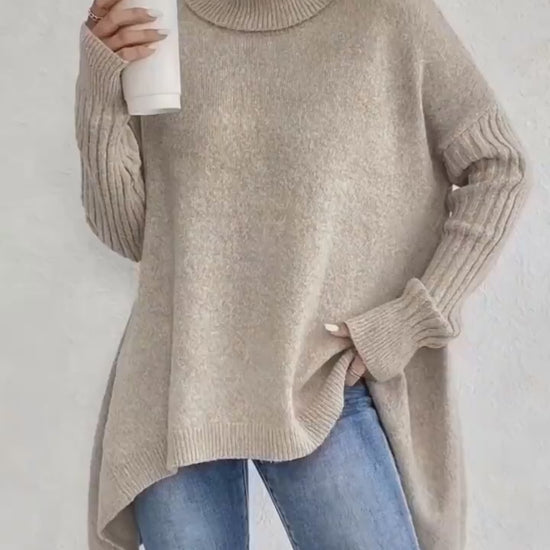 Loose-Fit Irregular Turtleneck Sweater | Hallebeauty