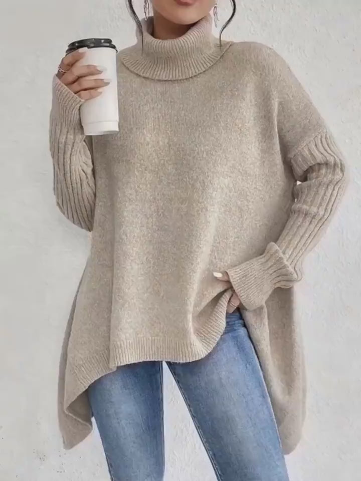 Loose-Fit Irregular Turtleneck Sweater | Hallebeauty