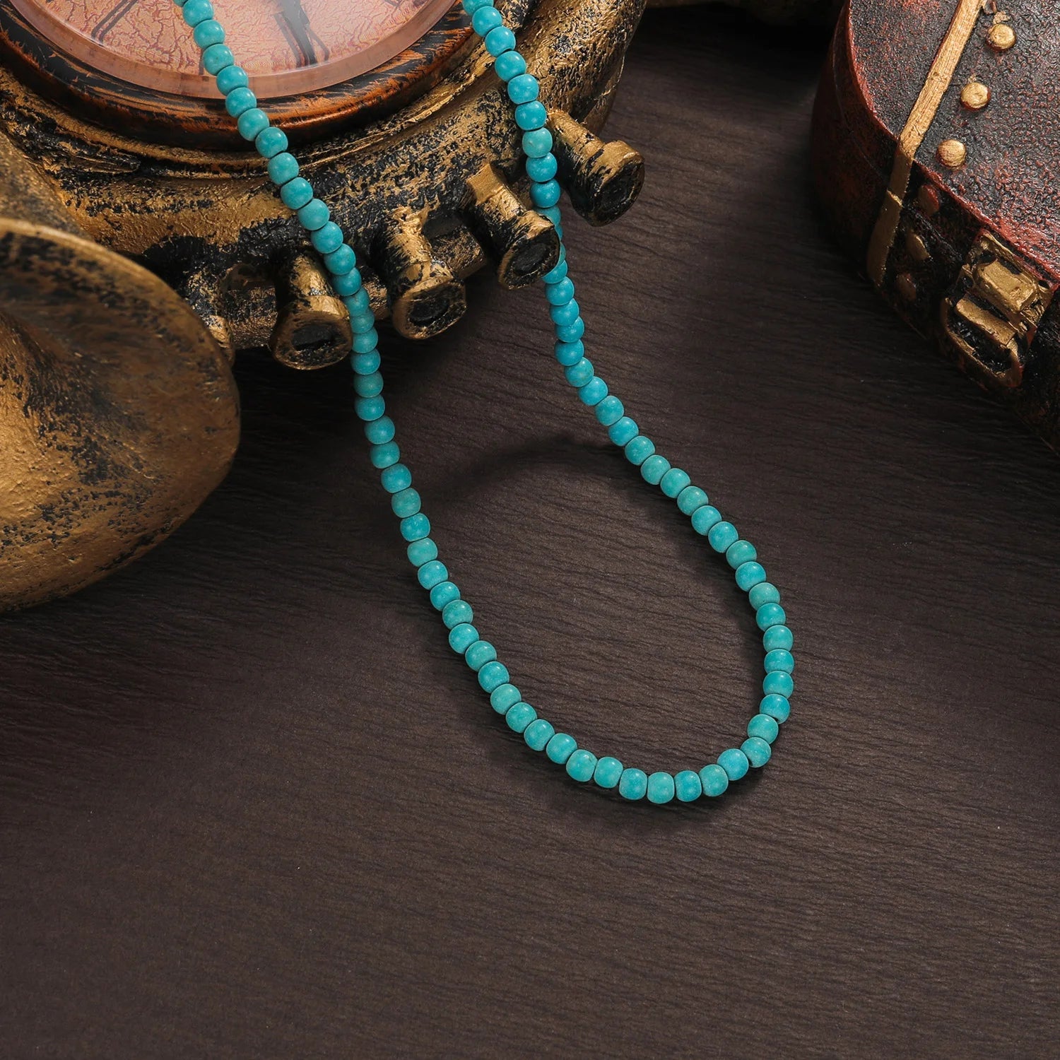 Retro Turquoise Beaded Choker Necklace - Women’s Short Fashion Jewelry - HalleBeauty