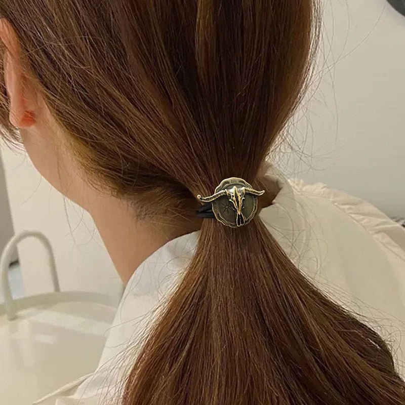 Retro Turquoise Hair Tie for Women - Oval Lace Inlaid Elastic Band - HalleBeauty