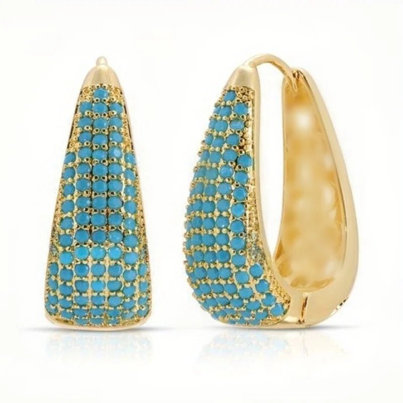 Retro Turquoise Hoop Earrings - Bohemian Women’s Holiday Party Jewelry - HalleBeauty