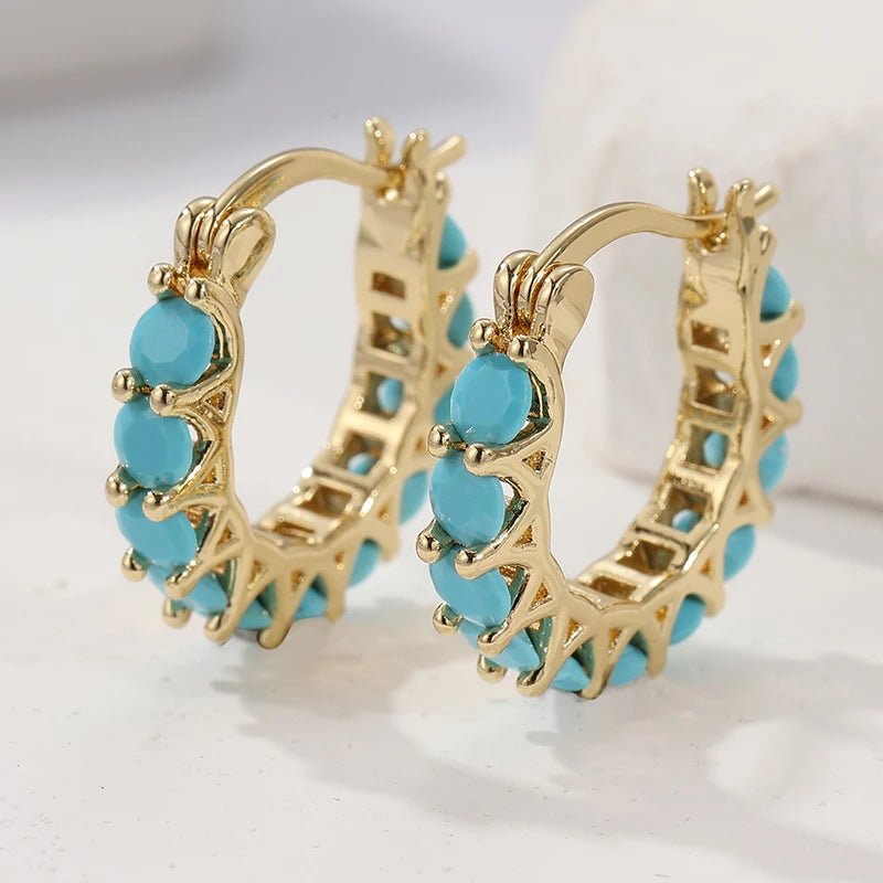 Retro Turquoise Hoop Earrings - Bohemian Women’s Holiday Party Jewelry - HalleBeauty