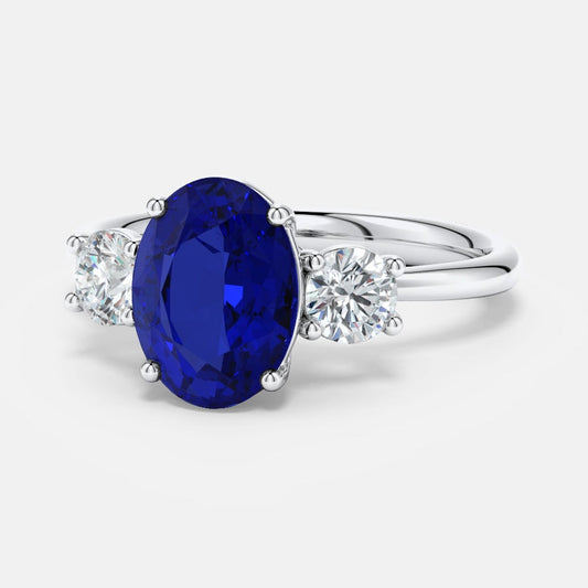 2.5 CTW Oval Blue Sapphire Diamond Ring | 14K White Gold