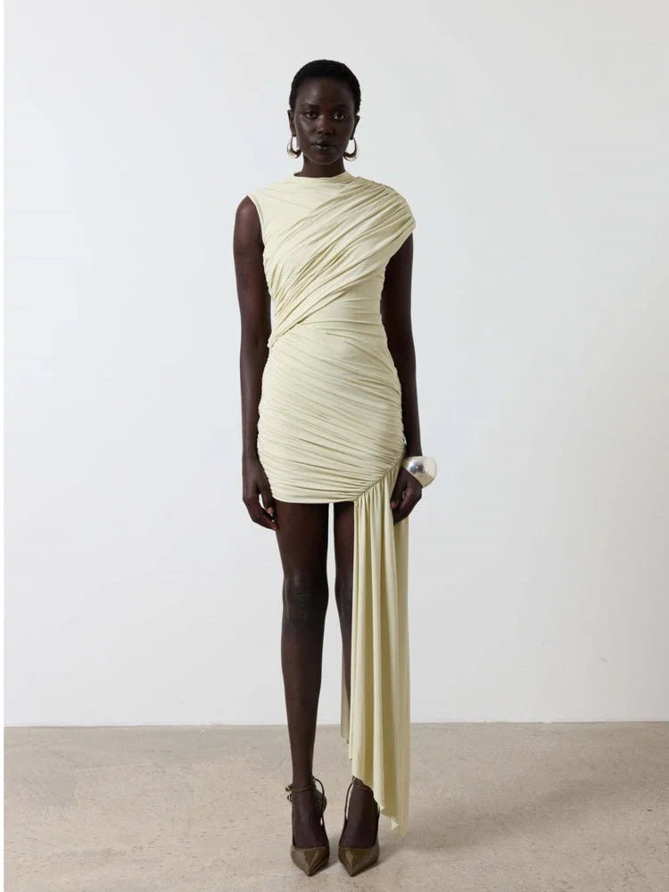 Ruched Bodycon Mini Club Dress - Stretch Sleeveless Party Wear - HalleBeauty