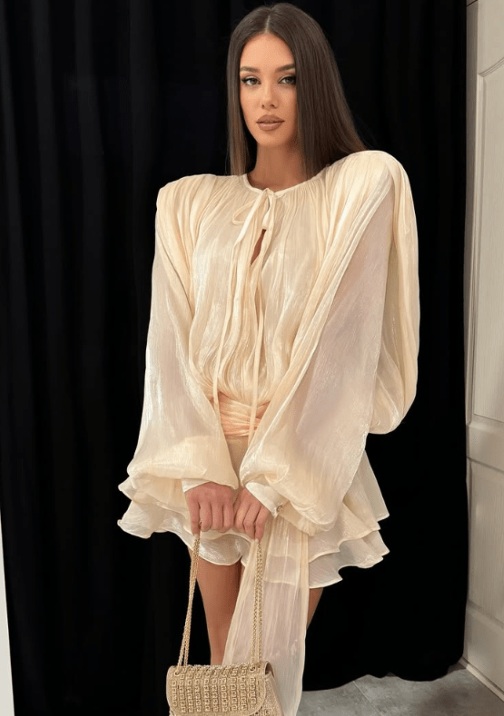 Ruffle Bow Mini Dress - Elegant Lace - Up Party Dress - HalleBeauty