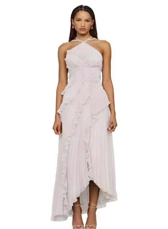 Ruffled Halter Evening Dress - HalleBeauty