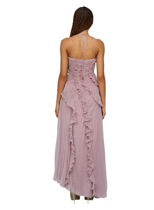 Ruffled Halter Evening Dress - HalleBeauty