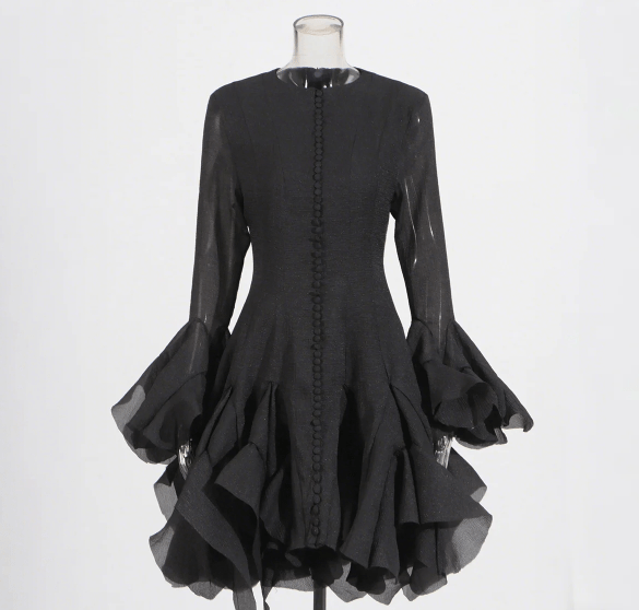 Ruffles Elegant Knee Length Dresses for Women Round Neck - HalleBeauty