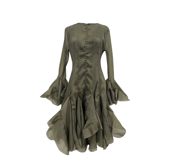 Ruffles Elegant Knee Length Dresses for Women Round Neck - HalleBeauty