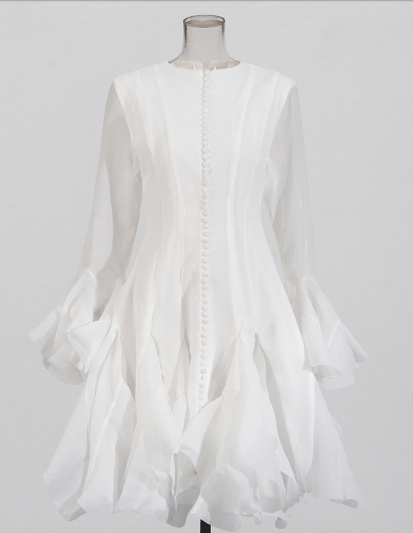 Ruffles Elegant Knee Length Dresses for Women Round Neck - HalleBeauty