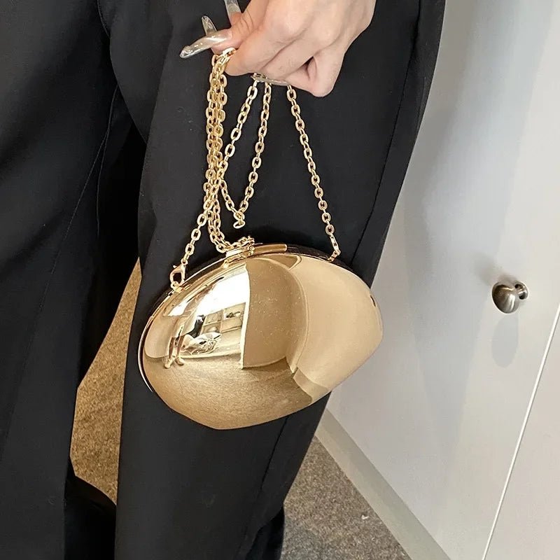 Shell Shape Metallic Evening Clutch – Luxe Minimalist Wedding Accessory - HalleBeauty