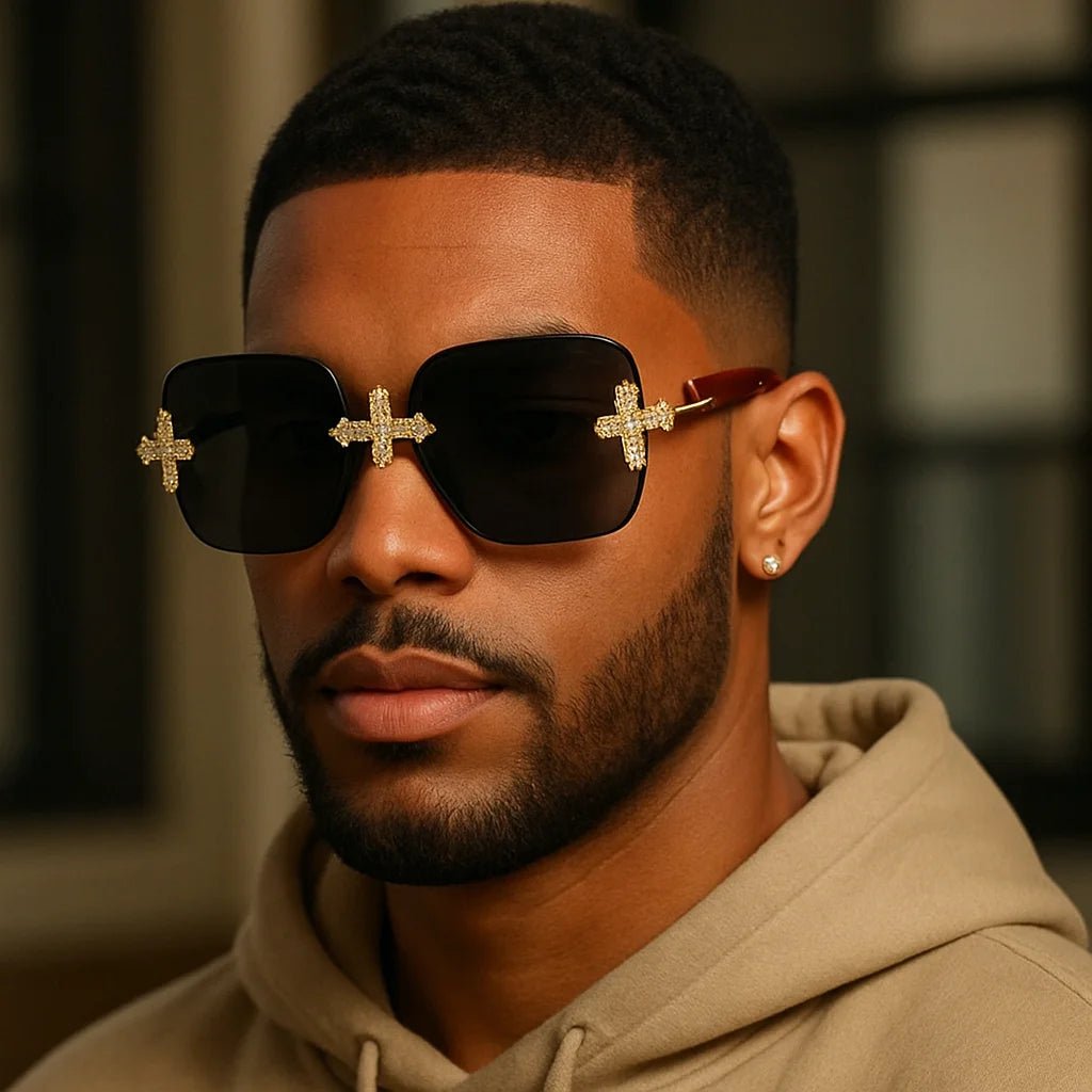 Steampunk Square Rimless Sunglasses for Men - HalleBeauty