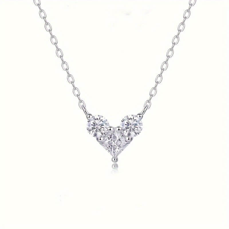 Sterling Silver Moissanite Heart Necklace - HalleBeauty