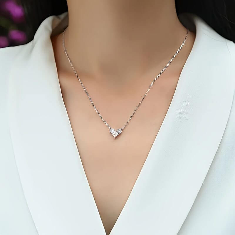 Sterling Silver Moissanite Heart Necklace - HalleBeauty