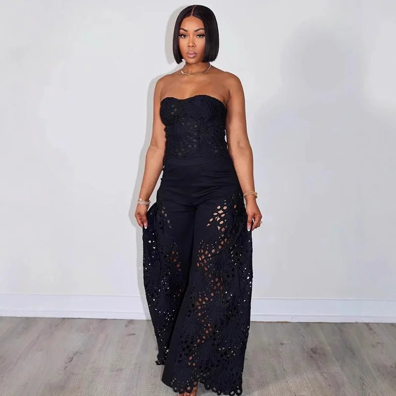 Strapless Eyelet Crop Top & Pants Set - HalleBeauty