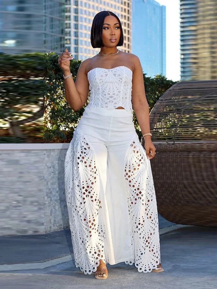 Strapless Eyelet Crop Top & Pants Set - HalleBeauty
