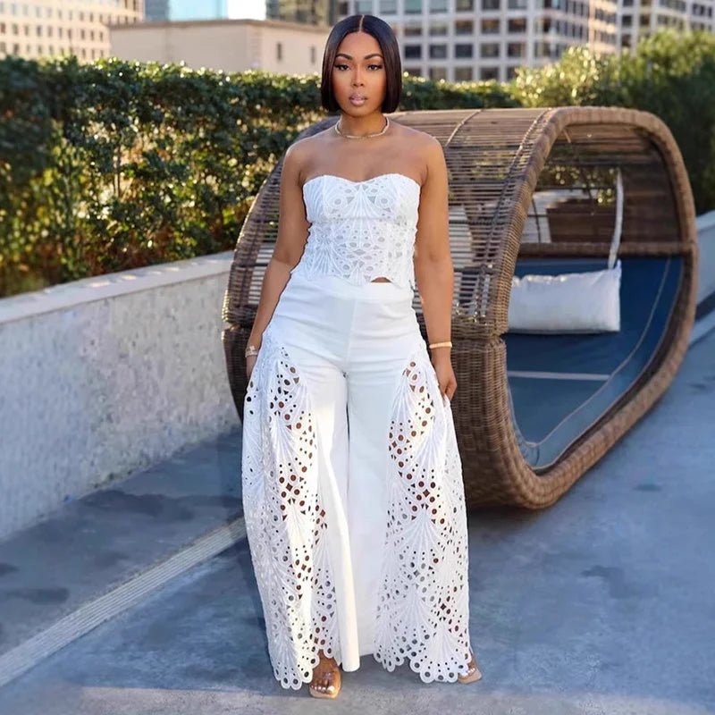 Strapless Eyelet Crop Top & Pants Set - HalleBeauty