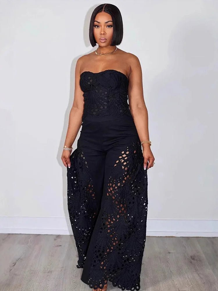 Strapless Eyelet Crop Top & Pants Set - HalleBeauty