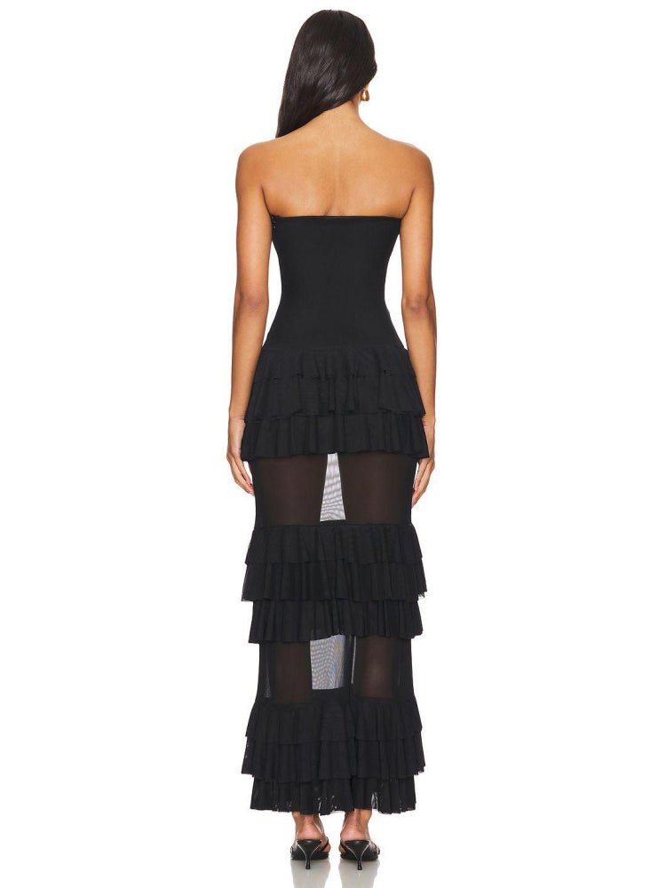 Strapless Ruffled Black Maxi Dress - HalleBeauty