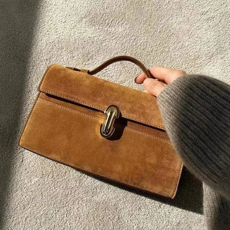Structured Square Vintage Handbag – Retro Chic Leather Purse - HalleBeauty