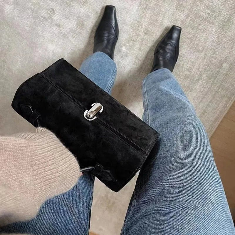 Structured Square Vintage Handbag – Retro Chic Leather Purse - HalleBeauty