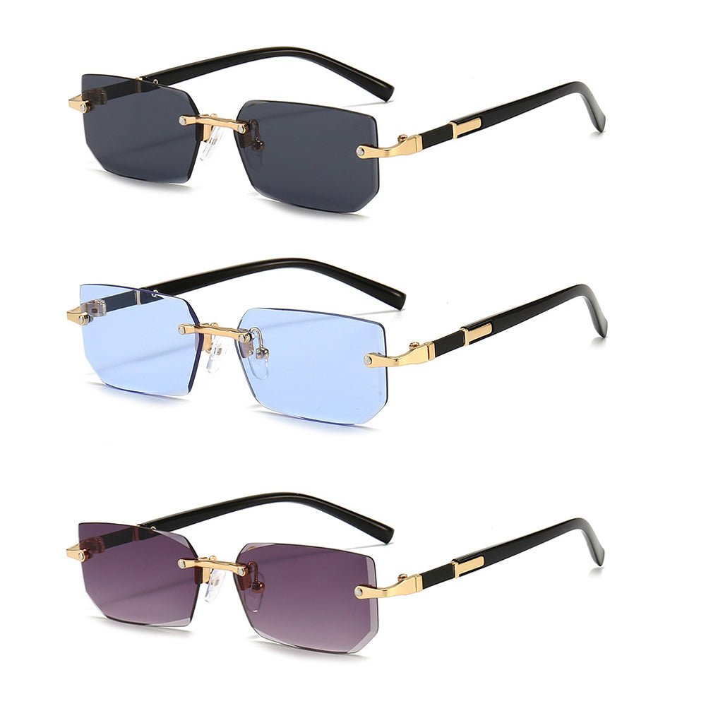 Trendy Rimless Rectangle Sunglasses – Classic & Lightweight - HalleBeauty