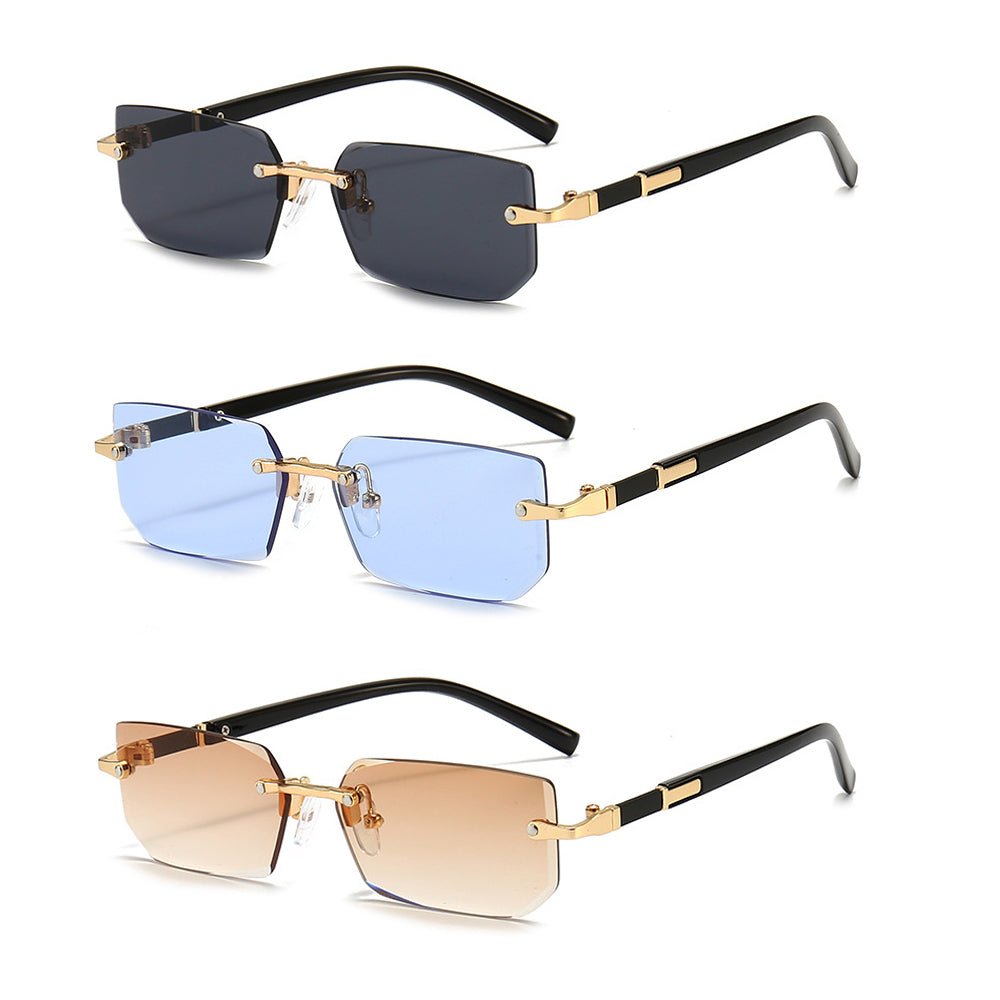 Trendy Rimless Rectangle Sunglasses – Classic & Lightweight - HalleBeauty