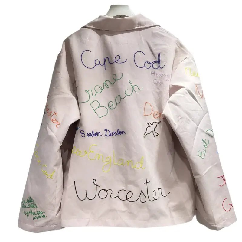 Trendy Women's Colorful Letter Denim Jacket | Spring Turn - Down Collar Jacket with Spliced Design - HalleBeauty