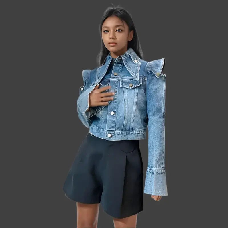 Trendy Women's Off - Shoulder Denim Coat | Double - Lapel Autumn Jacket - HalleBeauty