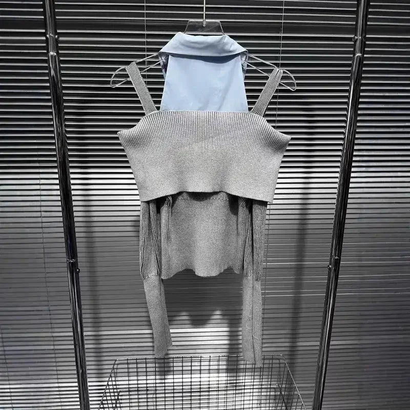 Trendy Women’s Off - Shoulder Knitted Blouse – Long Sleeve Tie Design - HalleBeauty