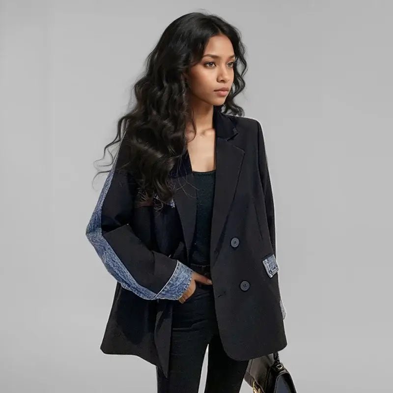 Trendy Women's Patchwork Denim Loose Blazer. - HalleBeauty