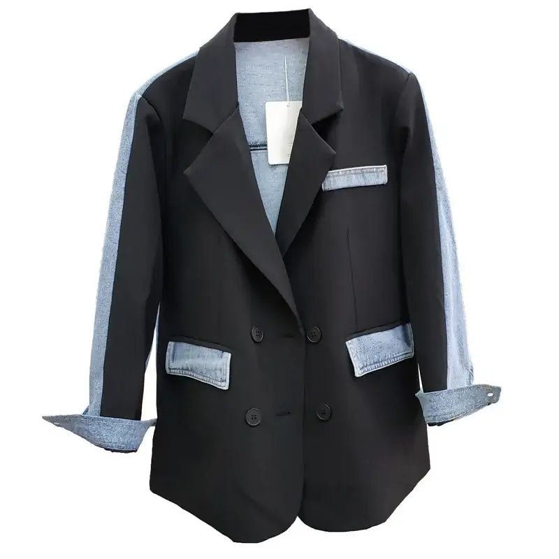 Trendy Women's Patchwork Denim Loose Blazer. - HalleBeauty