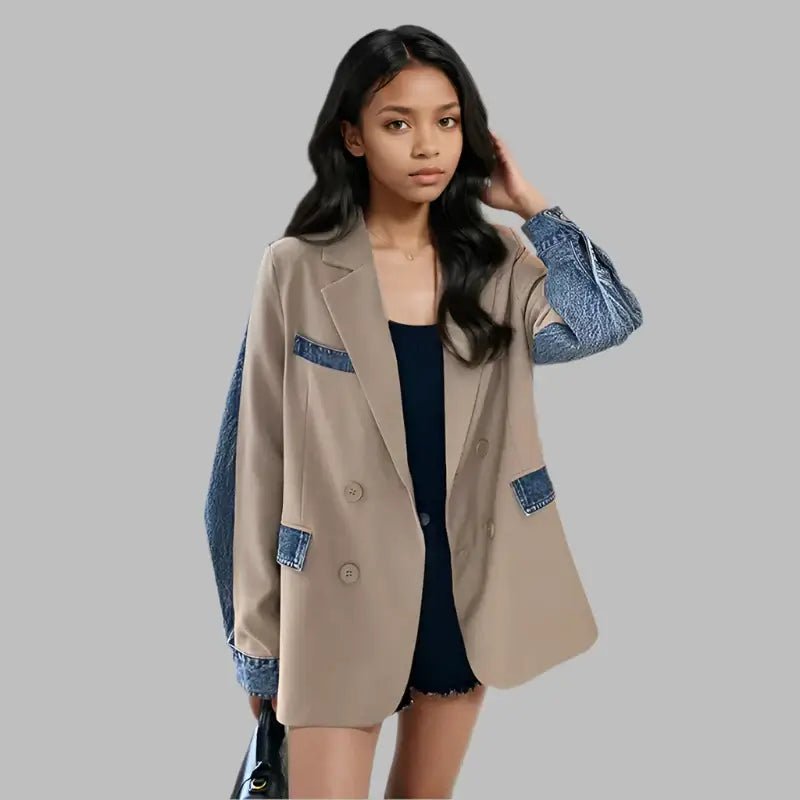 Trendy Women's Patchwork Denim Loose Blazer. - HalleBeauty