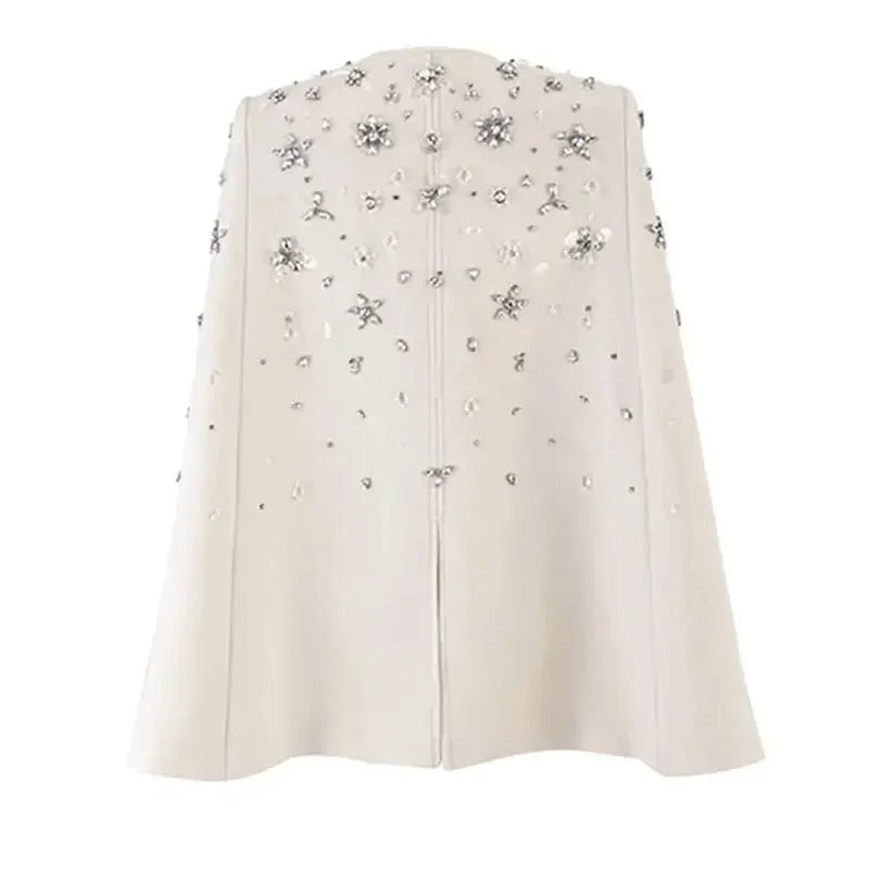 Trendy Women’s Woolen Coat – Diamond Rivet Cloak Jacket - HalleBeauty