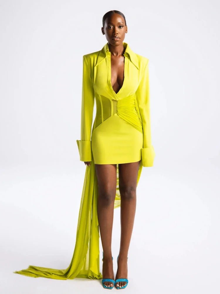 V - Neck Neon Mini Dress - Bold & Eye - Catching Style - HalleBeauty