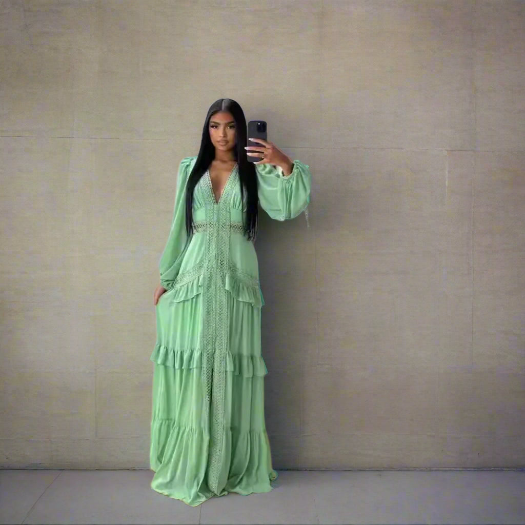 V-neck ruffled maxi dress for summer and beach days