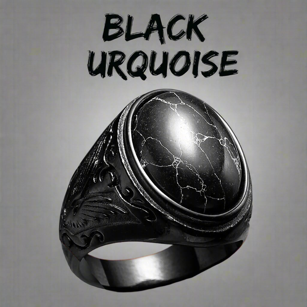 Vintage Black Turquoise Men’s Ring - Stainless Steel Punk Rock Jewelry - HalleBeauty