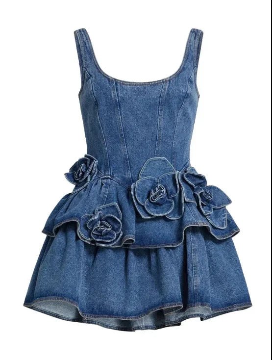 Vintage Floral Denim Mini Dress - HalleBeauty