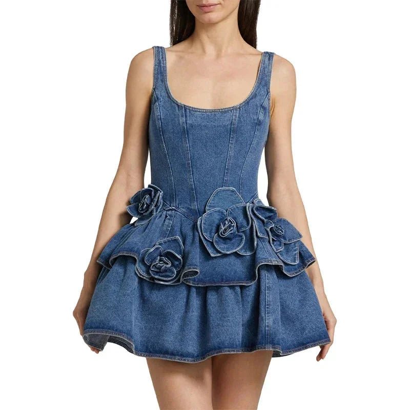 Vintage Floral Denim Mini Dress - HalleBeauty
