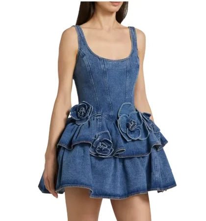 Vintage Floral Denim Mini Dress - HalleBeauty