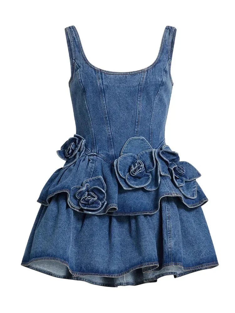 Vintage Floral Denim Mini Dress - HalleBeauty