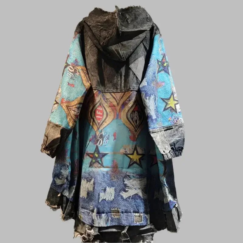 Vintage Knit & Denim Long Coat – Women’s Blueprint Style - HalleBeauty